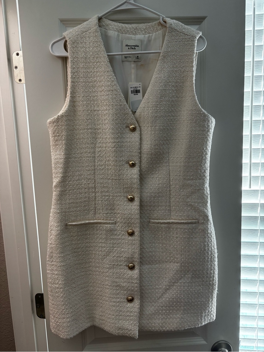 Abercrombie & Fitch Ivory Tweed Sleeveless Button-Front Dress